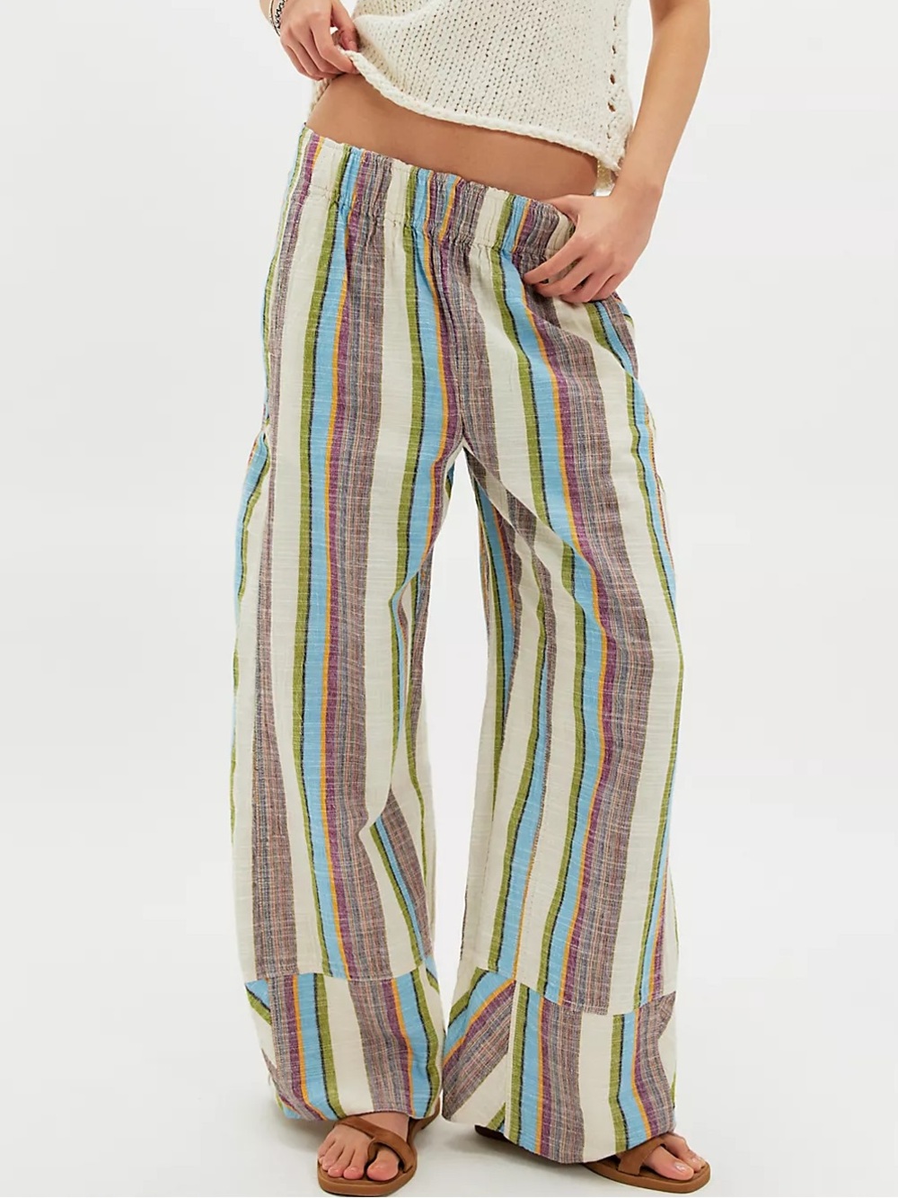 NWOT Free People Day's End Linen Striped Pull-On Pants